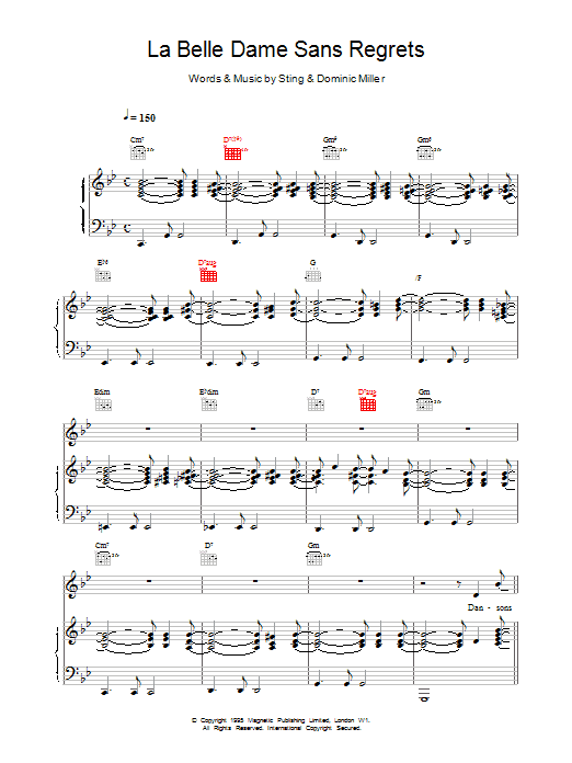 Sting La Belle Dame Sans Regrets sheet music notes printable PDF score