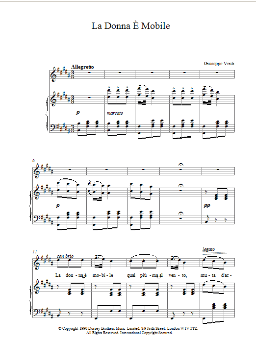 Giuseppe Verdi La Donna E Mobile (from Rigoletto) sheet music notes printable PDF score