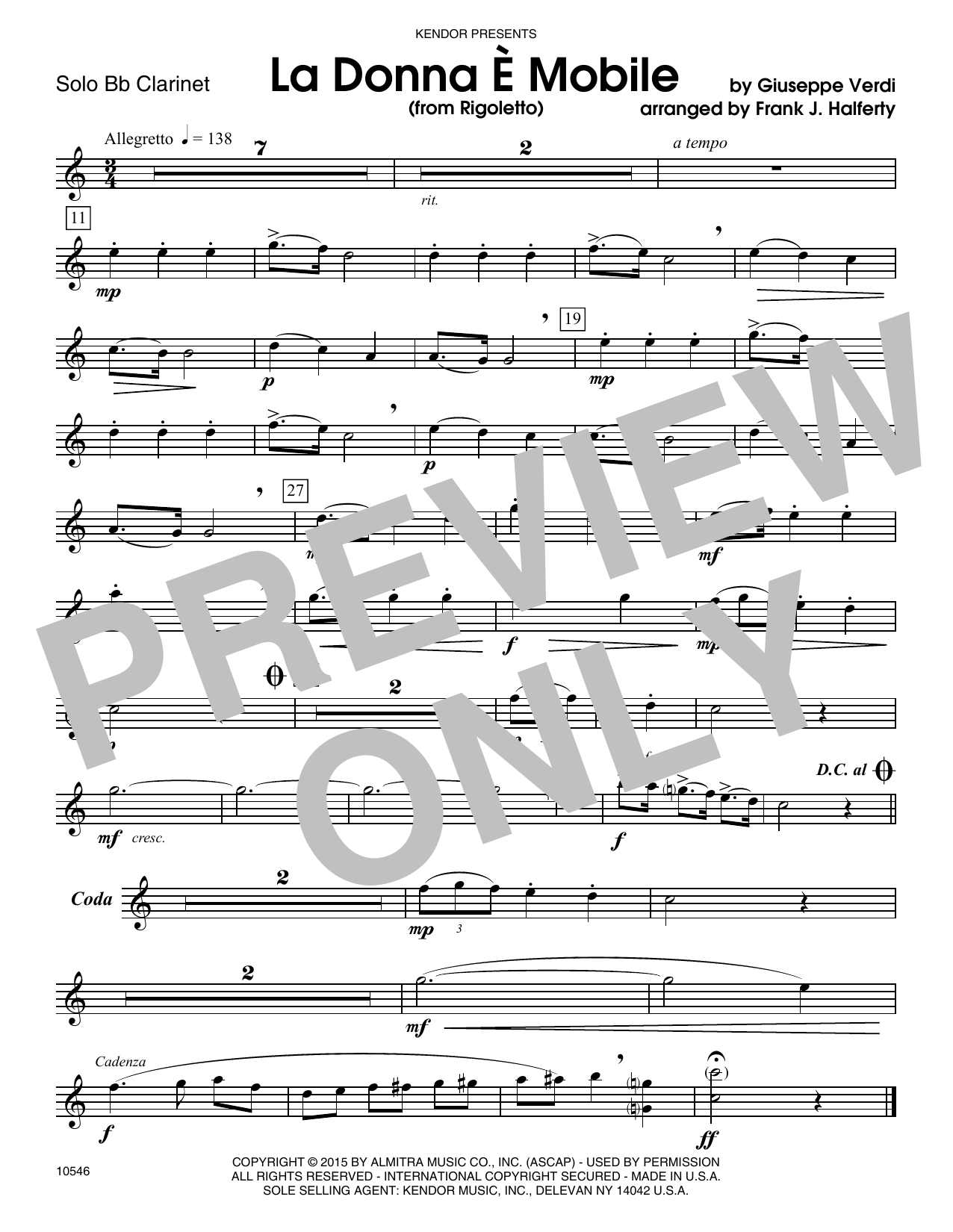 Download Frank J. Halferty La Donna E Mobile (from Rigoletto) - Cl Sheet Music