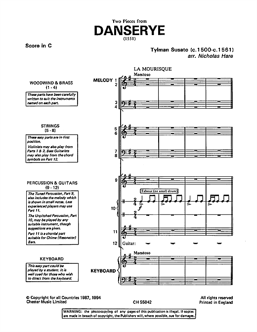 Download Tylman Susato La Mourisque and Ronde (from 'Danserye' Sheet Music