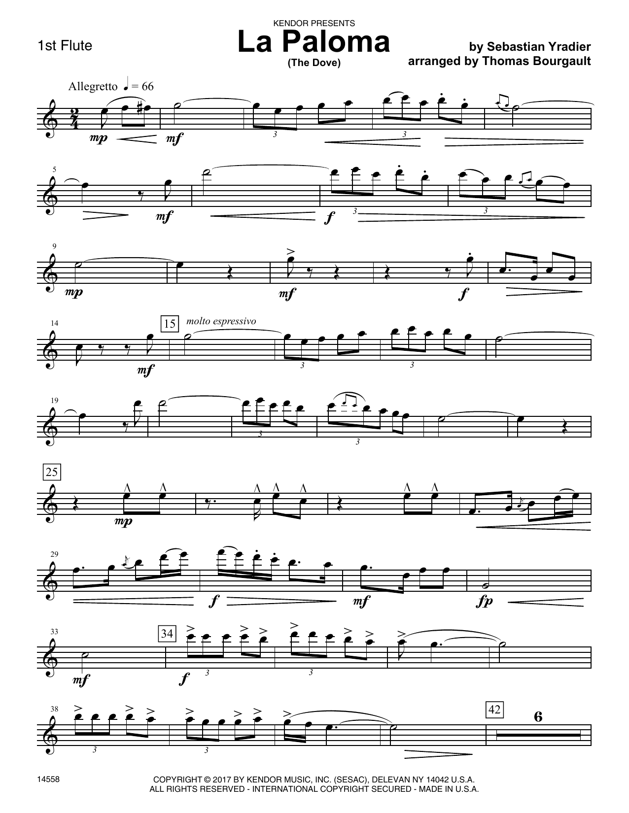 Download Thomas Bourgault La Paloma (The Dove) - 1st Flute Sheet Music
