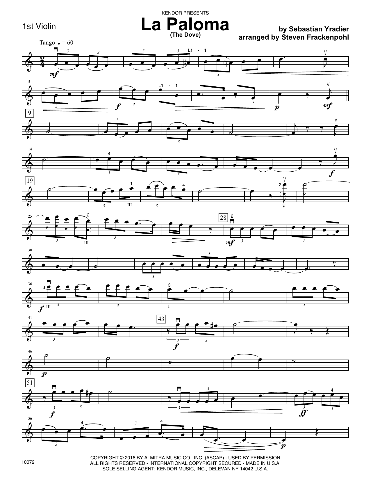 Download Steven Frackenpohl La Paloma (The Dove) - 1st Violin Sheet Music
