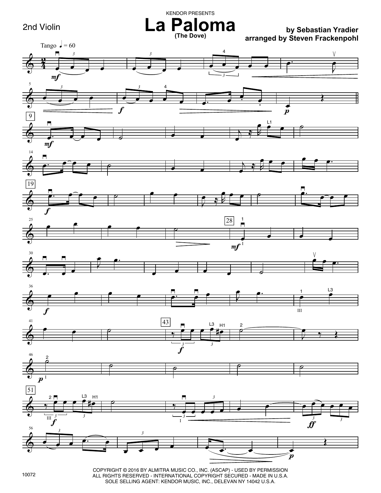Download Steven Frackenpohl La Paloma (The Dove) - 2nd Violin Sheet Music