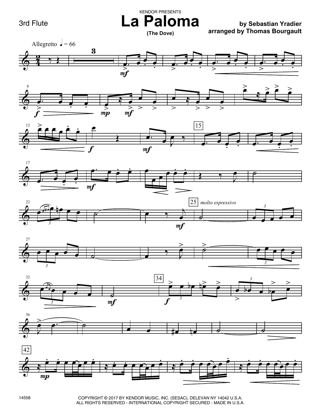 Download Thomas Bourgault La Paloma (The Dove) - 3rd C Flute Sheet Music