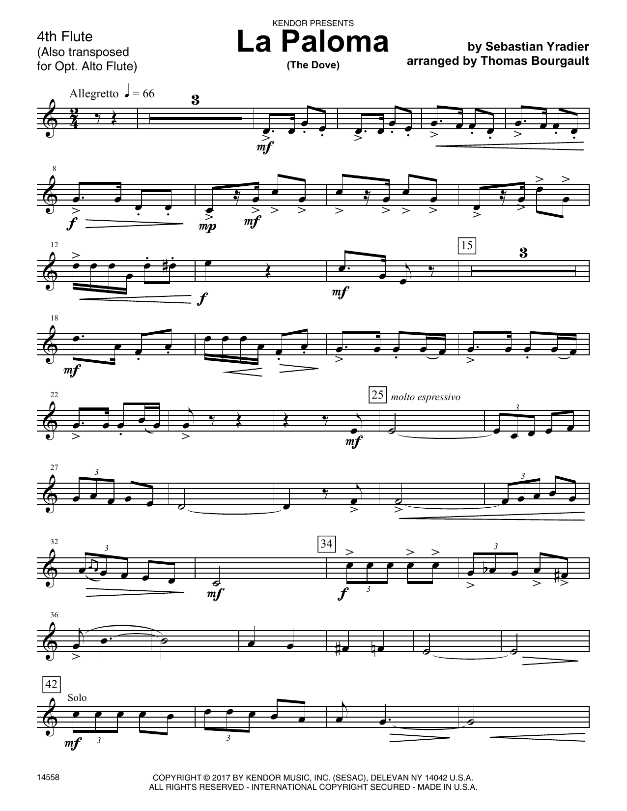 Download Thomas Bourgault La Paloma (The Dove) - 4th Flute Sheet Music