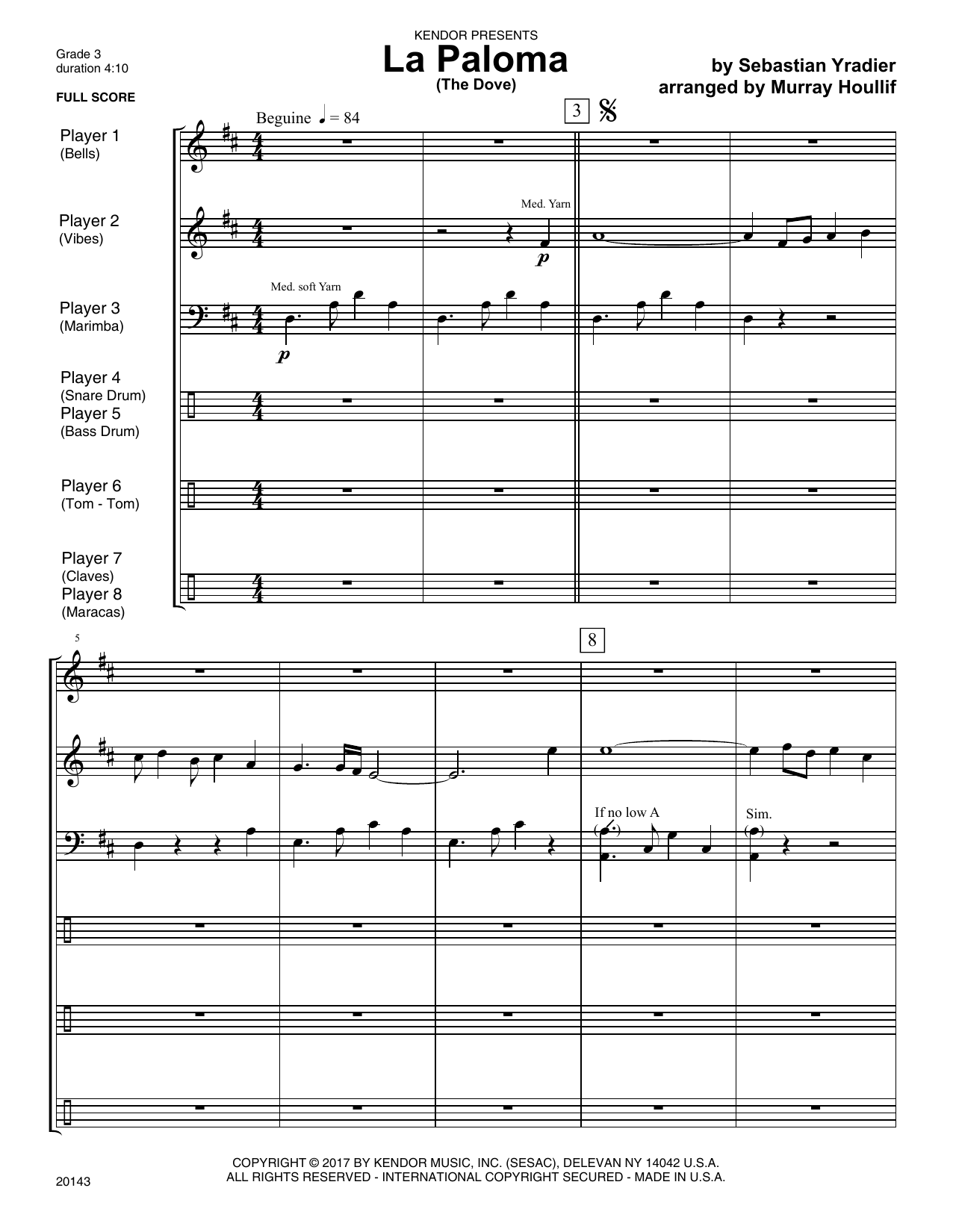 Download Murray Houllif La Paloma (The Dove) - Full Score Sheet Music