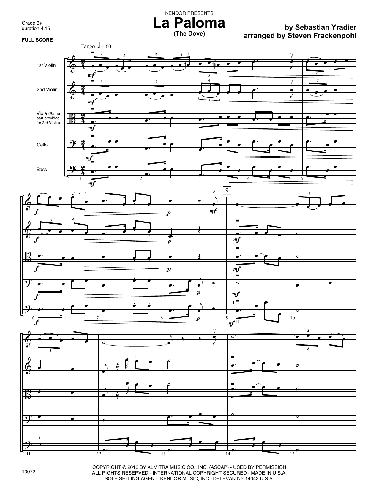 Download Steven Frackenpohl La Paloma (The Dove) - Full Score Sheet Music