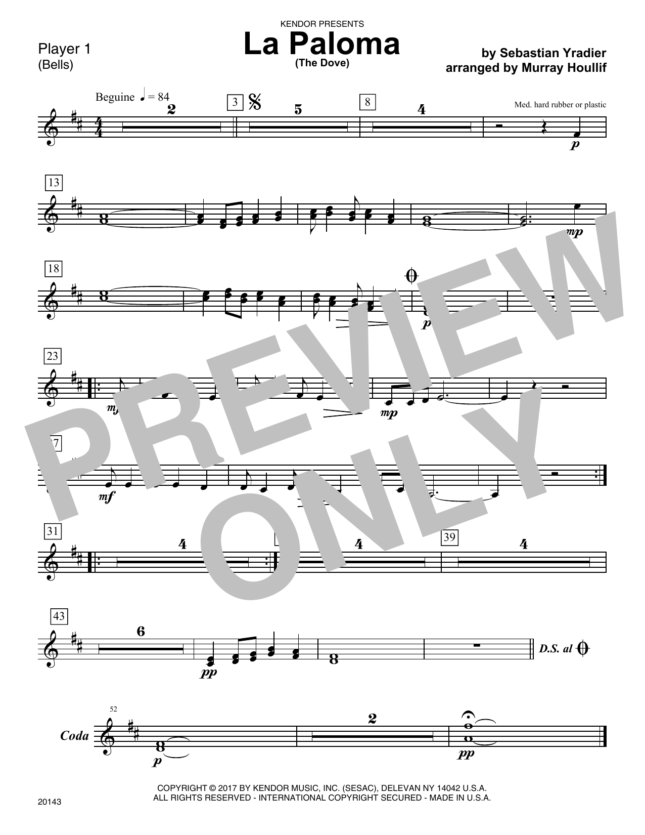 Download Murray Houllif La Paloma (The Dove) - Percussion 1 Sheet Music