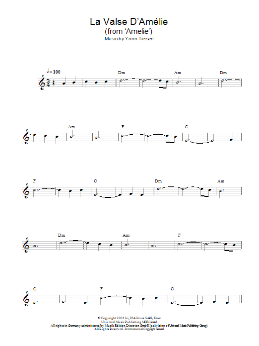 Yann Tiersen La Valse D'Amelie sheet music notes printable PDF score