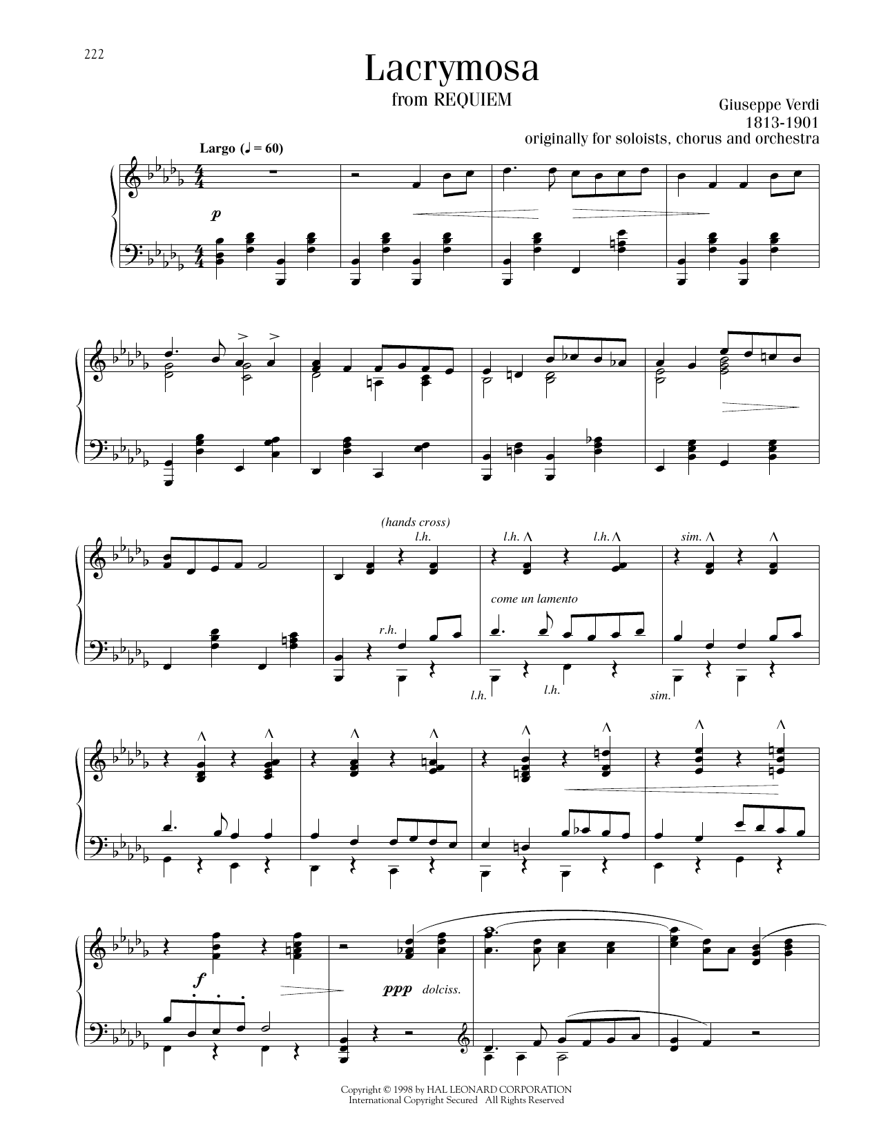 Giuseppe Verdi Lacrymosa sheet music notes printable PDF score