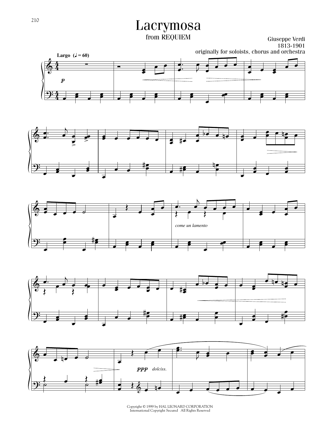 Giuseppe Verdi Lacrymosa sheet music notes printable PDF score