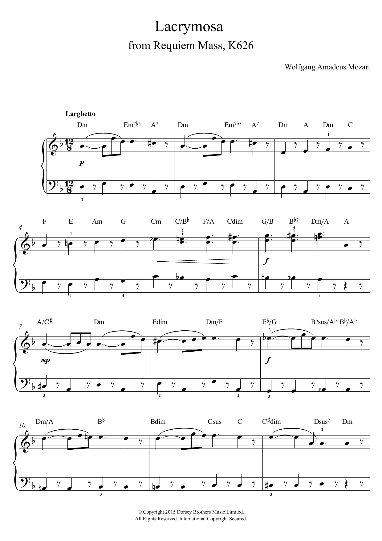 Download Wolfgang Amadeus Mozart Lacrymosa from Requiem Mass, K626 Sheet Music
