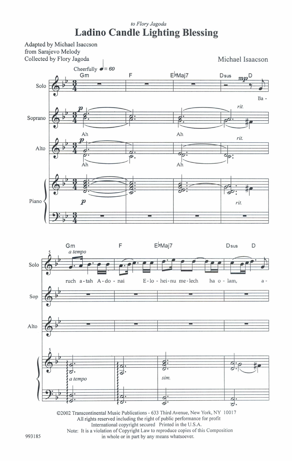 Download Michael Isaacson Ladino Candle Blessing Sheet Music