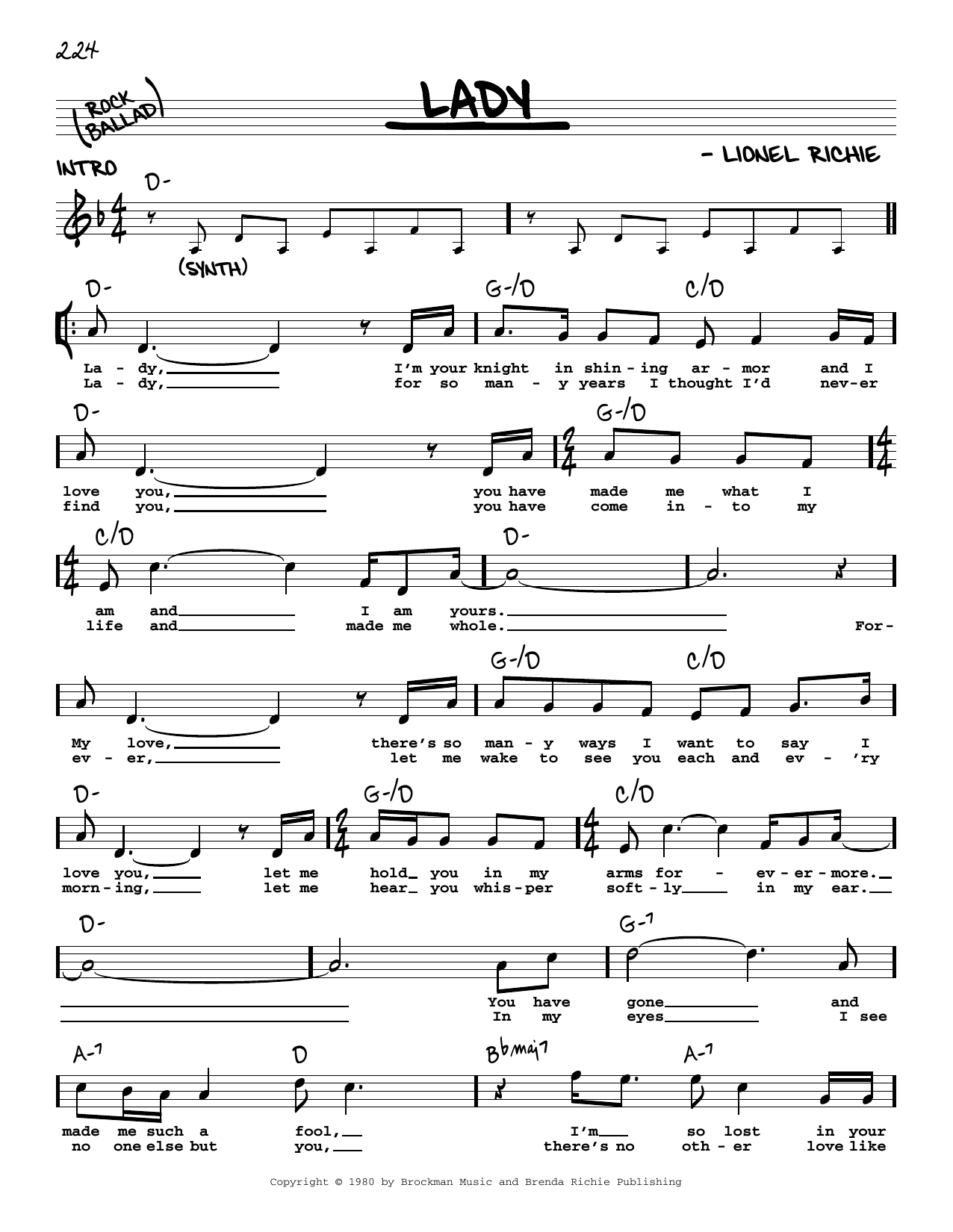 Download Kenny Rogers Lady Sheet Music