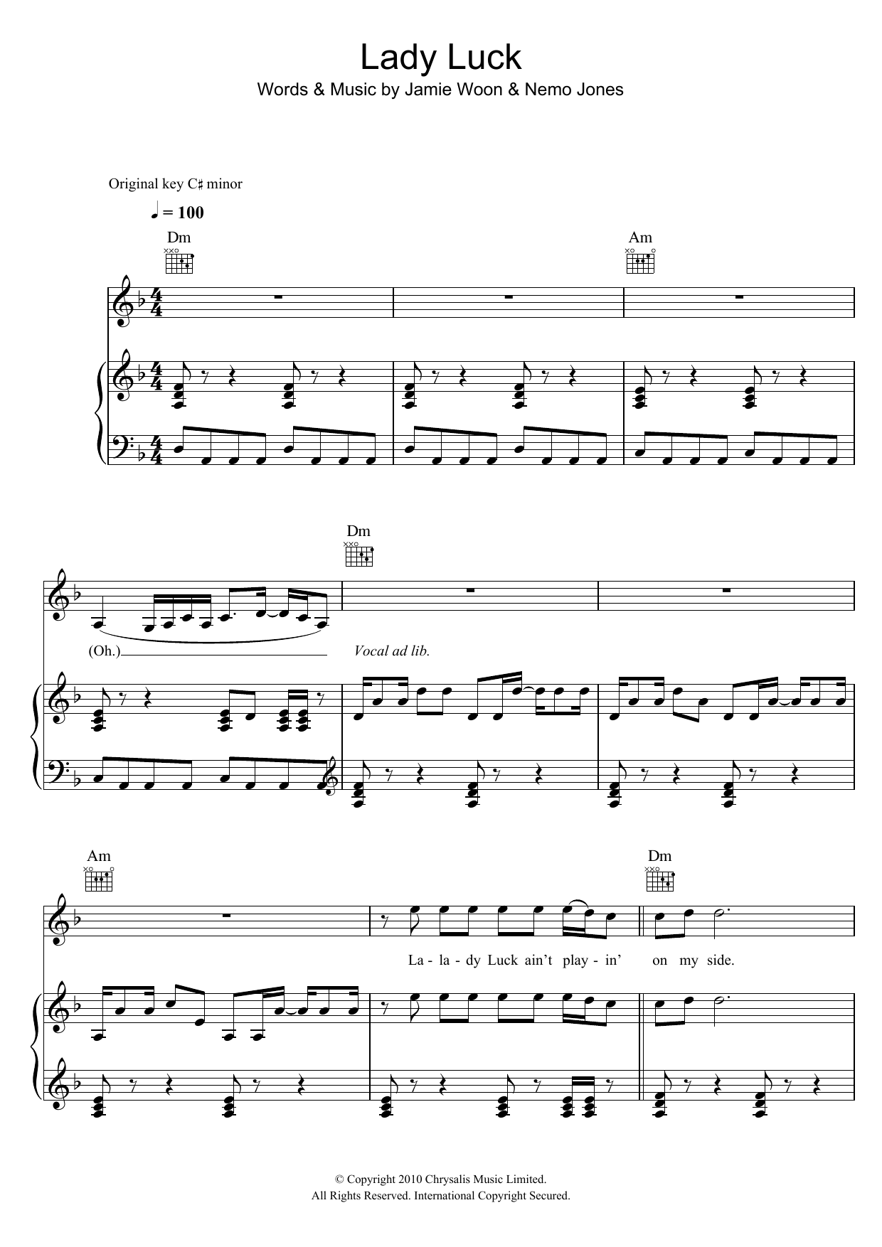 Download Jamie Woon Lady Luck Sheet Music