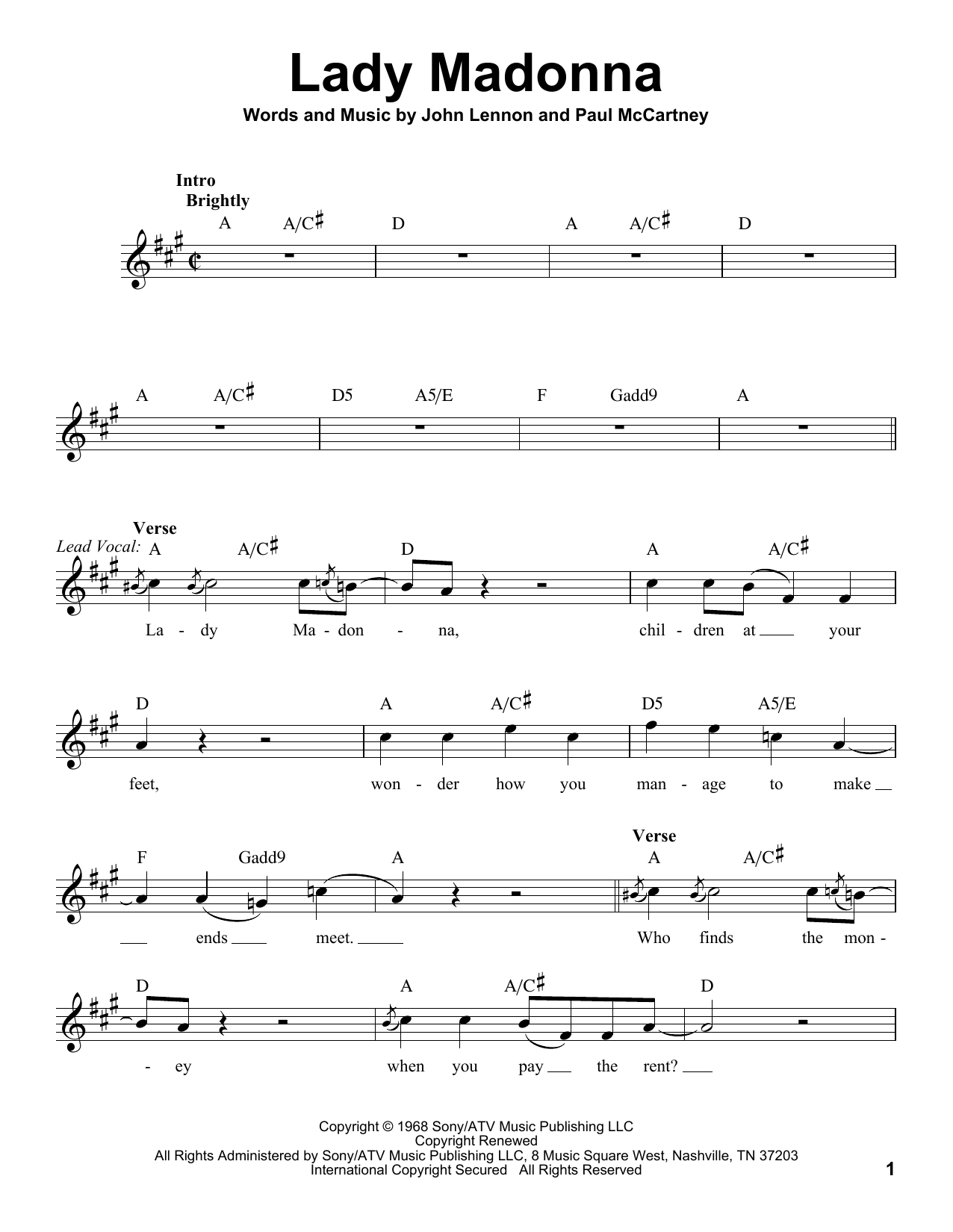 Download The Beatles Lady Madonna Sheet Music