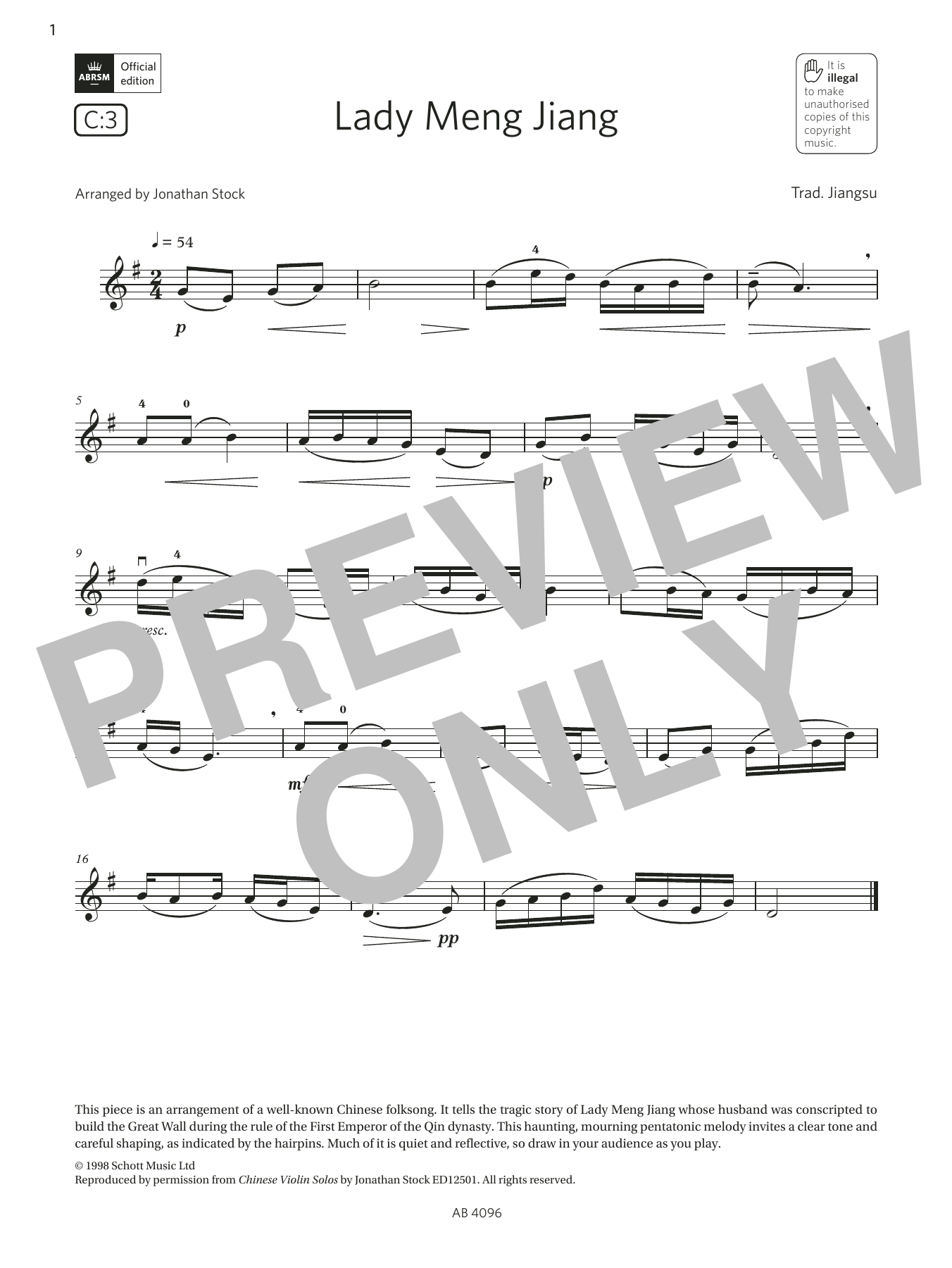 Download Trad. Jiangsu Lady Meng Jiang (Grade 2, C3, from the Sheet Music