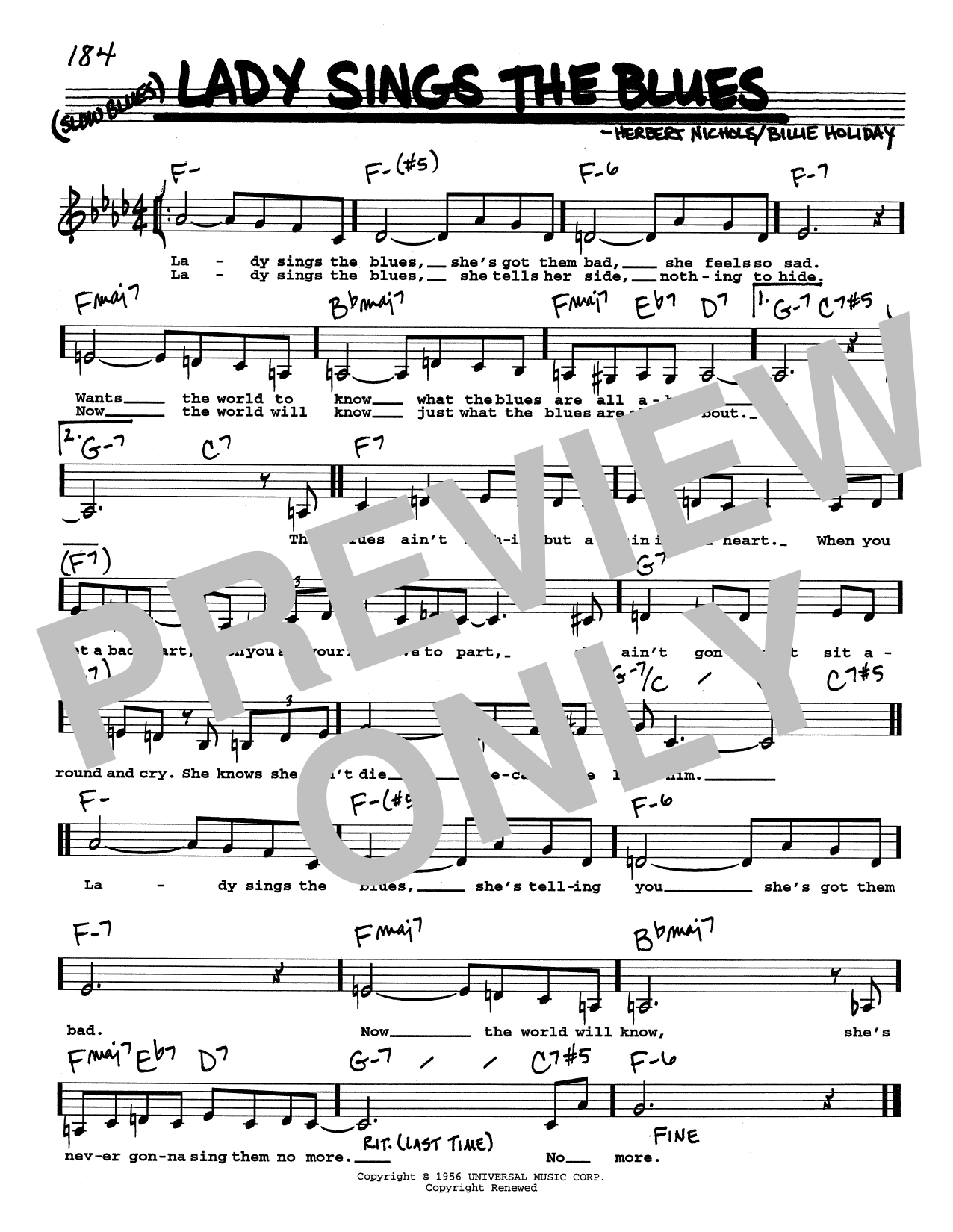 Billie Holiday Lady Sings The Blues (Low Voice) sheet music notes printable PDF score