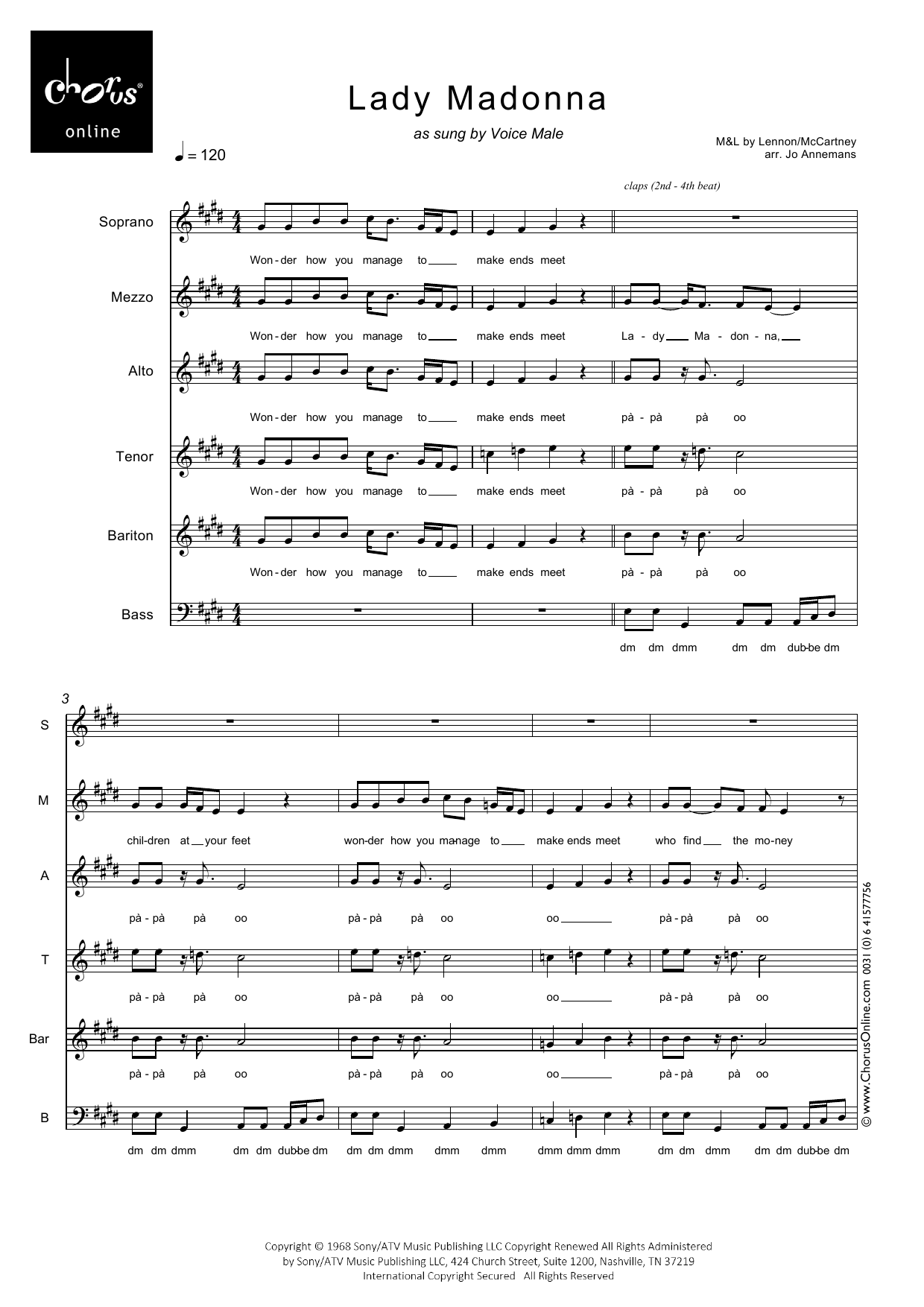 The Beatles Lady Madonna (arr. Jo Annemans) sheet music notes printable PDF score