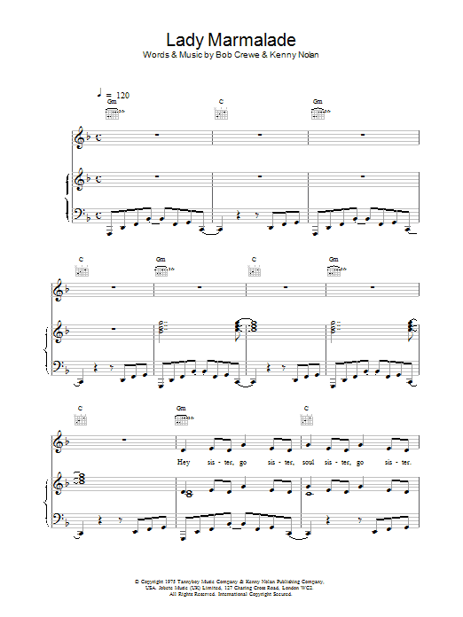All Saints Lady Marmalade sheet music notes printable PDF score