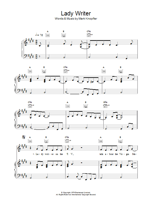 Dire Straits Lady Writer sheet music notes printable PDF score