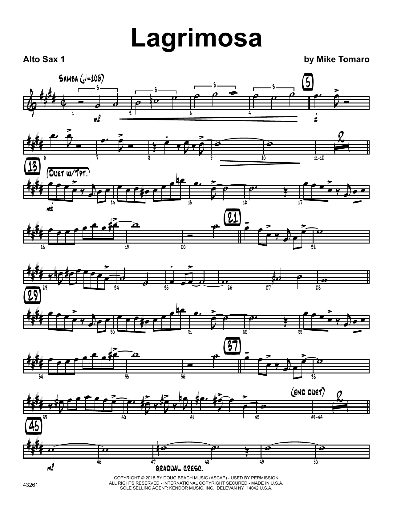 Download Mike Tomaro Lagrimosa - 1st Eb Alto Saxophone Sheet Music