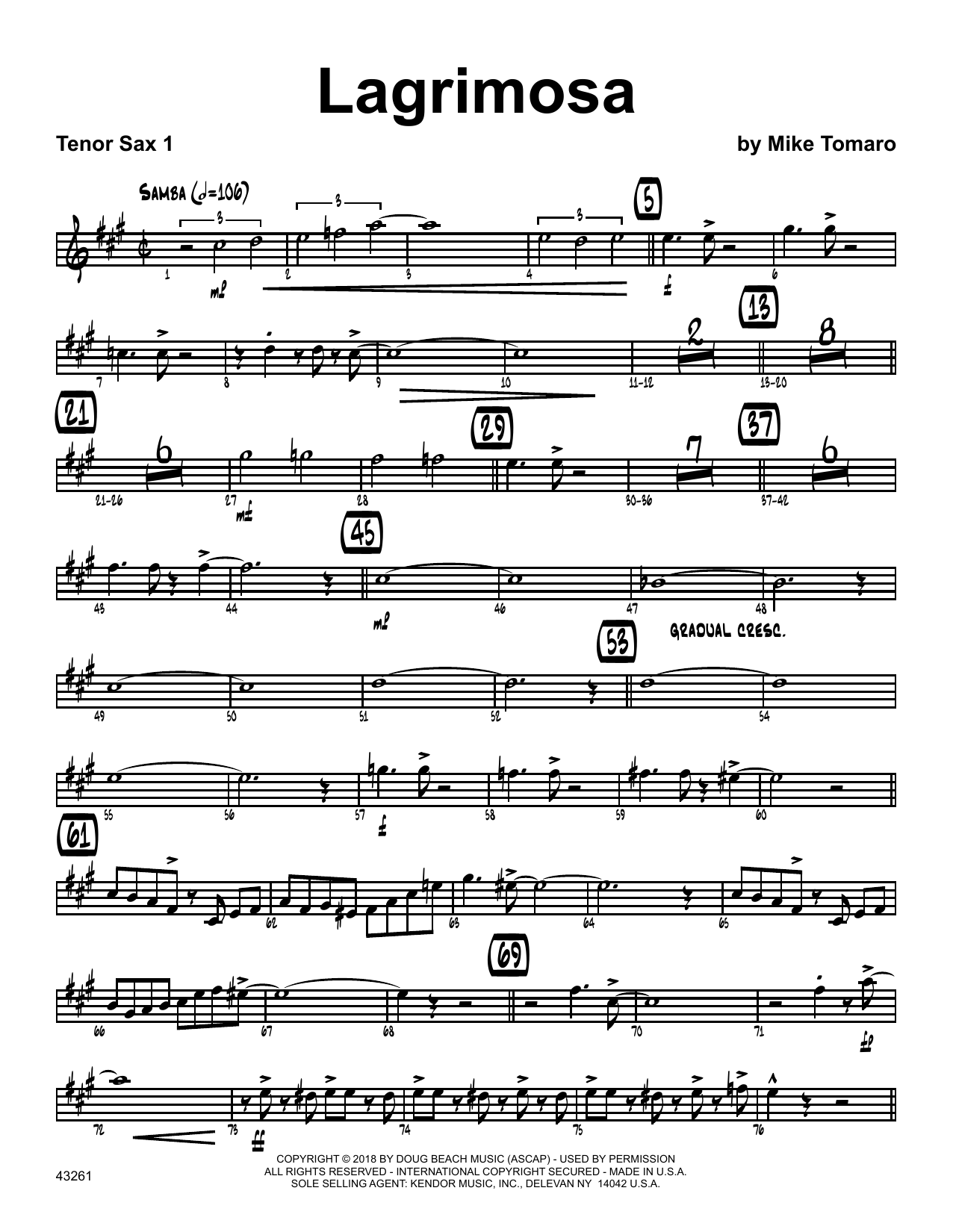 Download Mike Tomaro Lagrimosa - 1st Tenor Saxophone Sheet Music