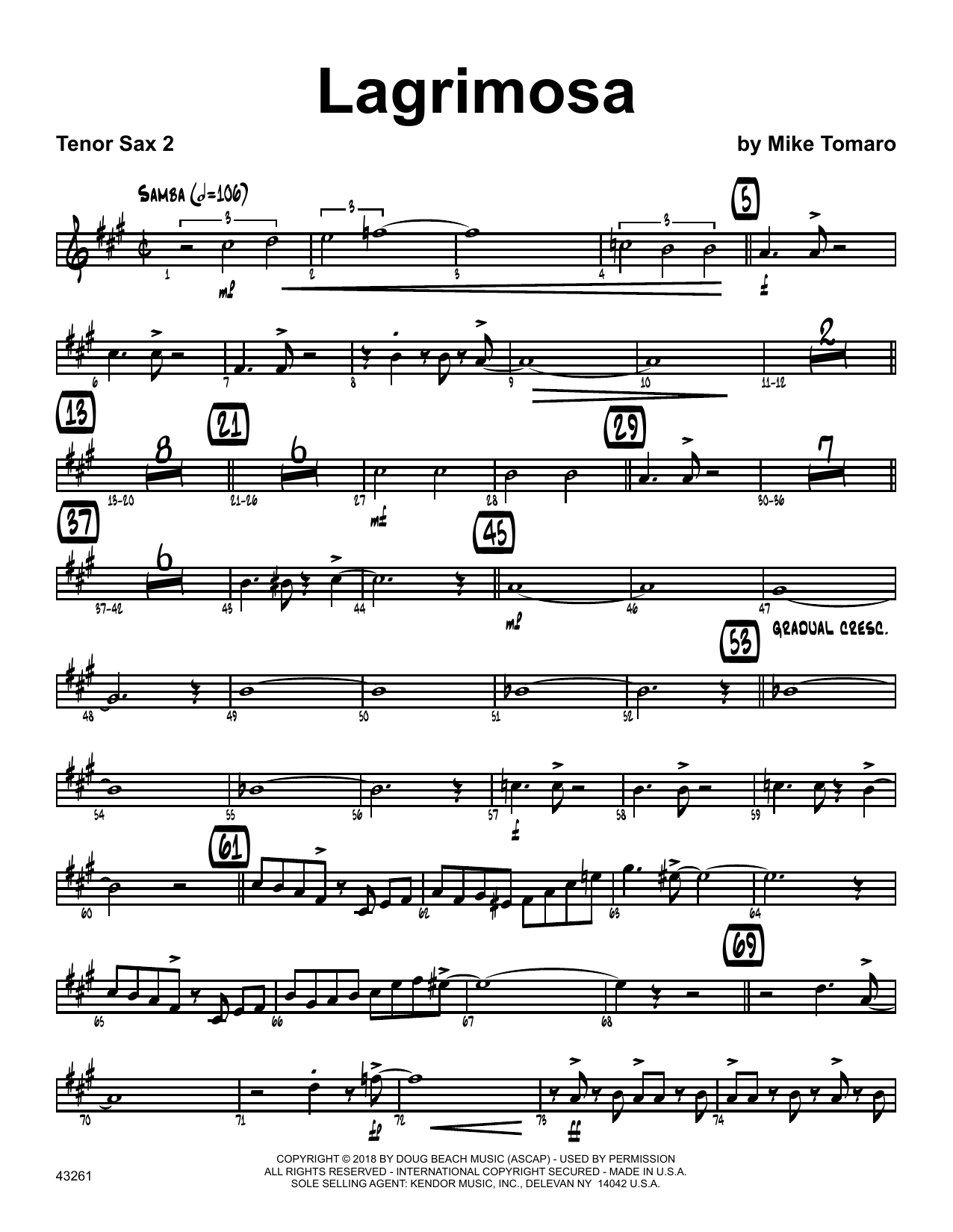Download Mike Tomaro Lagrimosa - 2nd Bb Tenor Saxophone Sheet Music