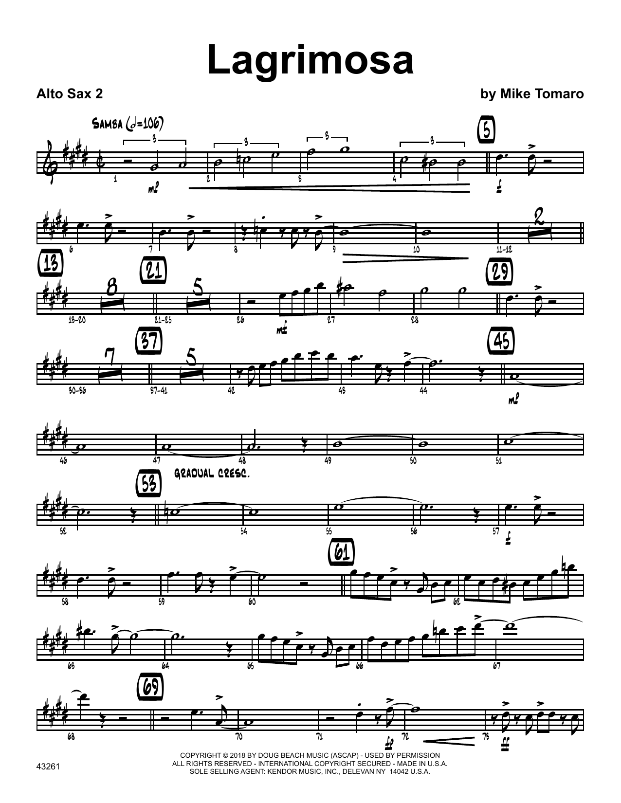 Download Mike Tomaro Lagrimosa - 2nd Eb Alto Saxophone Sheet Music