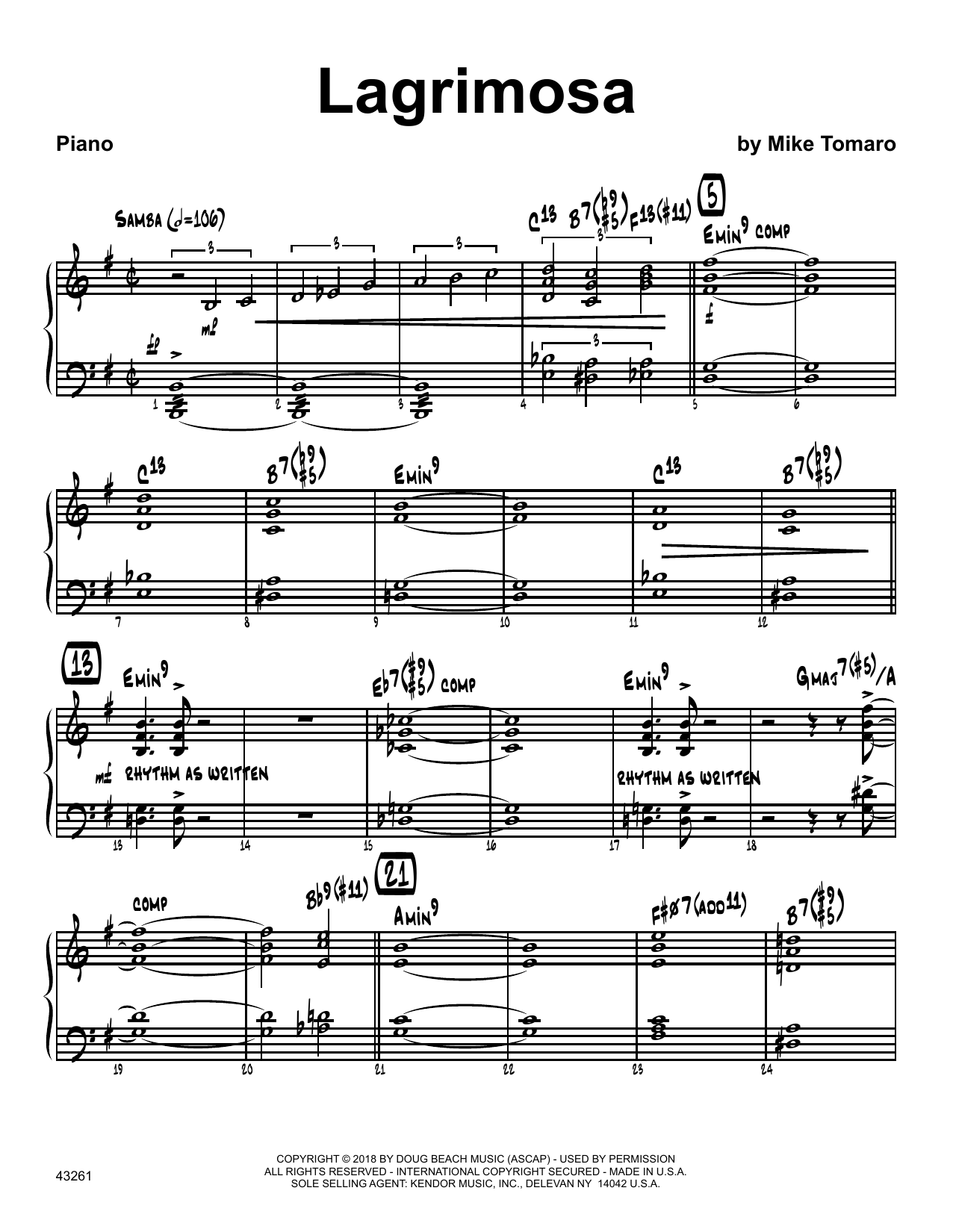 Download Mike Tomaro Lagrimosa - Piano Sheet Music