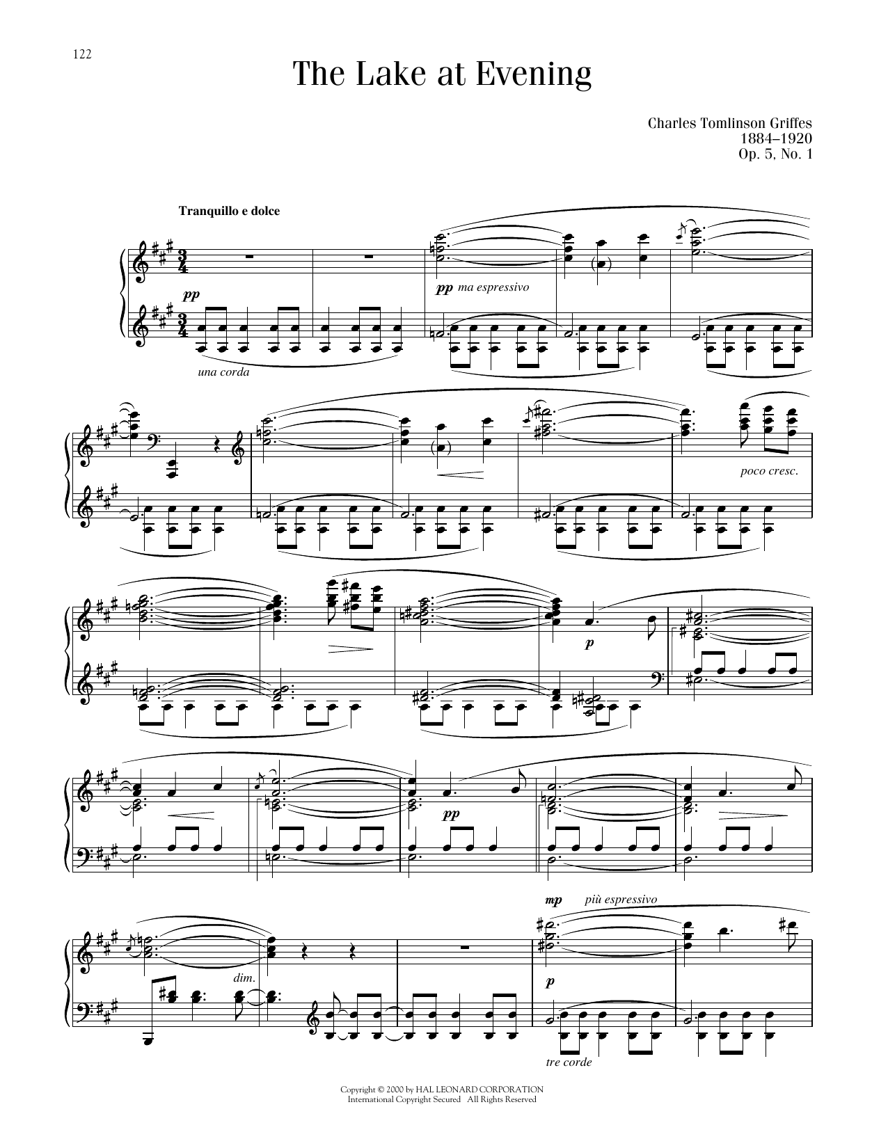 Charles Griffes Lake At Evening Op. 5, No. 1 sheet music notes printable PDF score