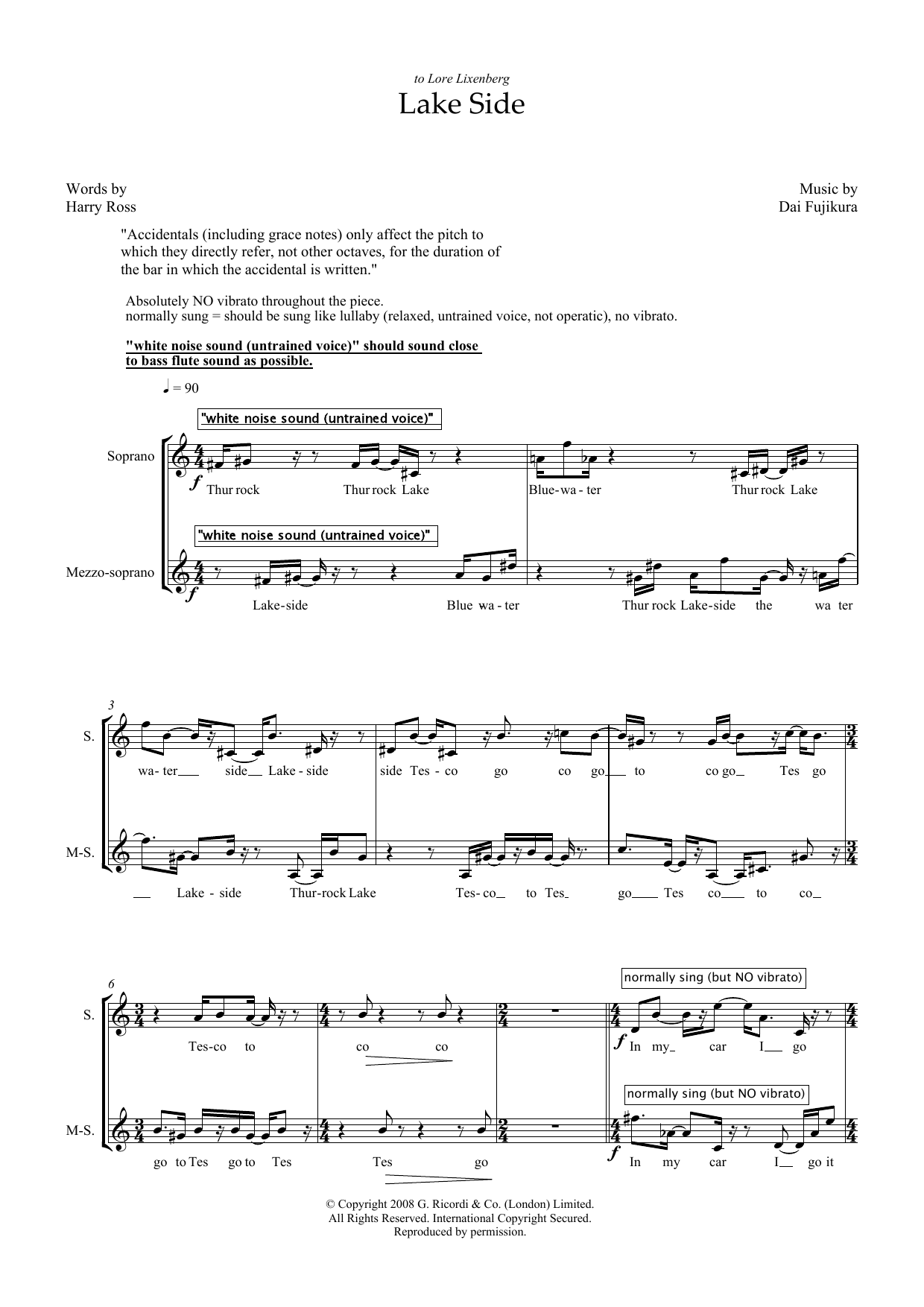 Download Dai Fujikura Lake Side (for mezzo-soprano) Sheet Music