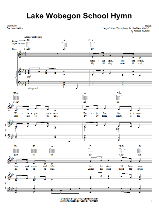 Garrison Keillor Lake Wobegon School Hymn sheet music notes printable PDF score