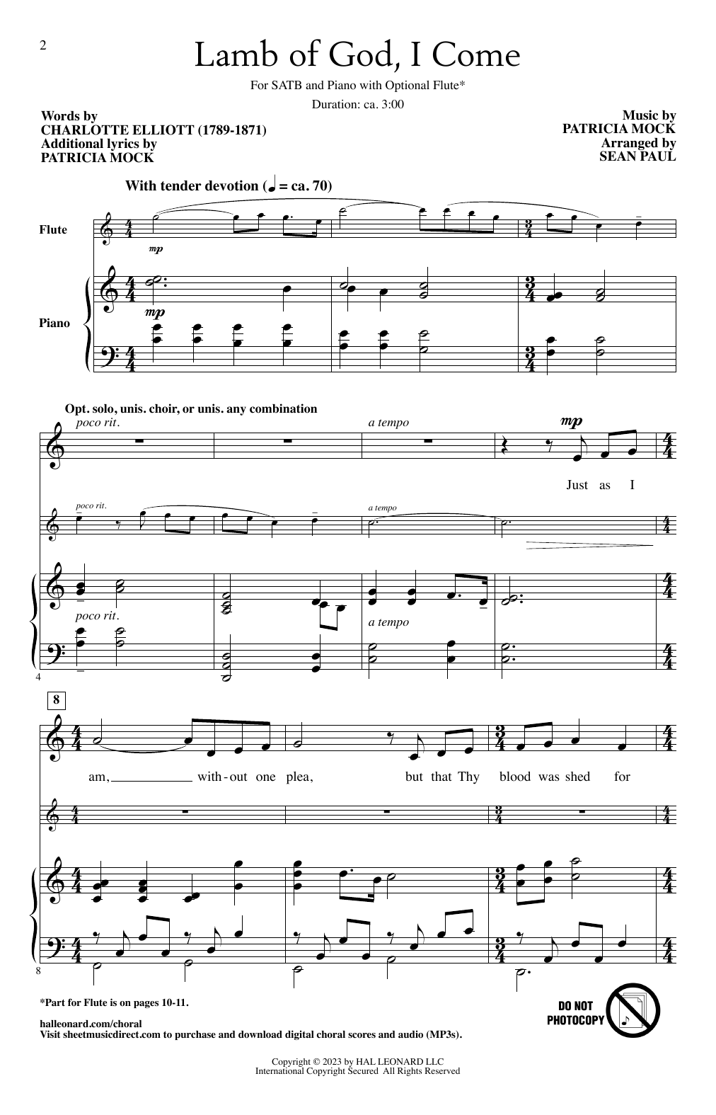 Patricia Mock Lamb of God, I Come (arr. Sean Paul) sheet music notes printable PDF score