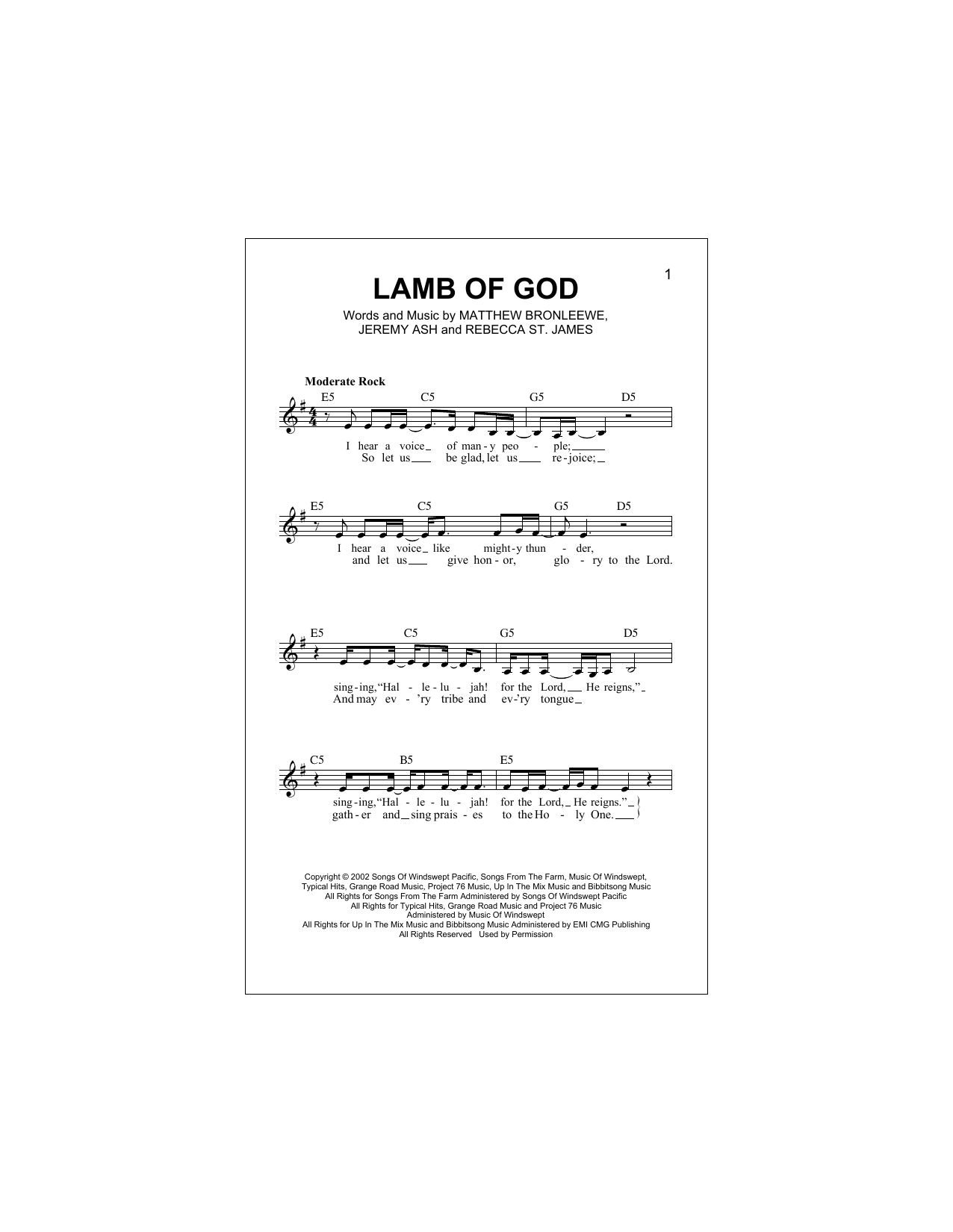 Download Rebecca St. James Lamb Of God Sheet Music