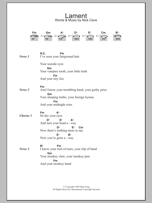 Download Nick Cave Lament Sheet Music