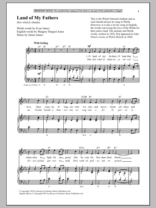 Download James James Land Of My Fathers Sheet Music