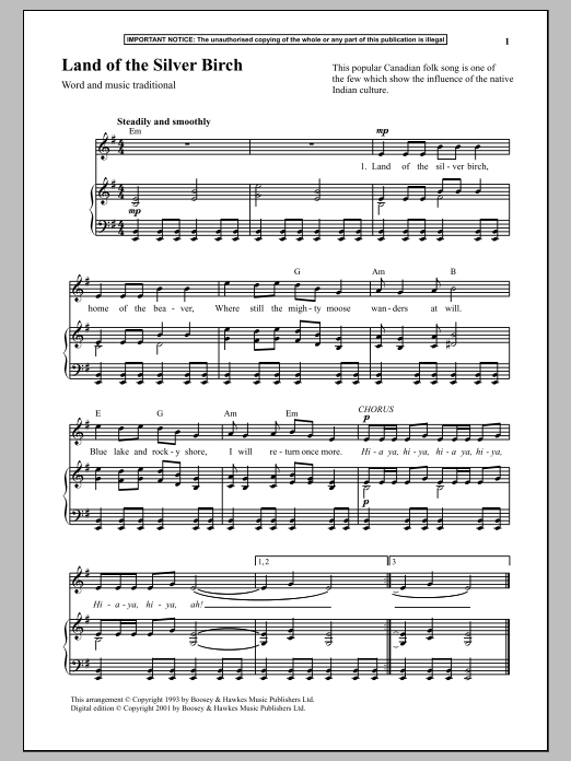 Download Traditional Land Of The Silver Birch Sheet Music