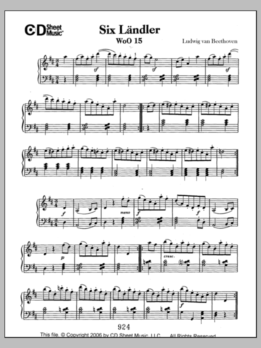 Download Ludwig van Beethoven Landler (6), Woo 15 Sheet Music