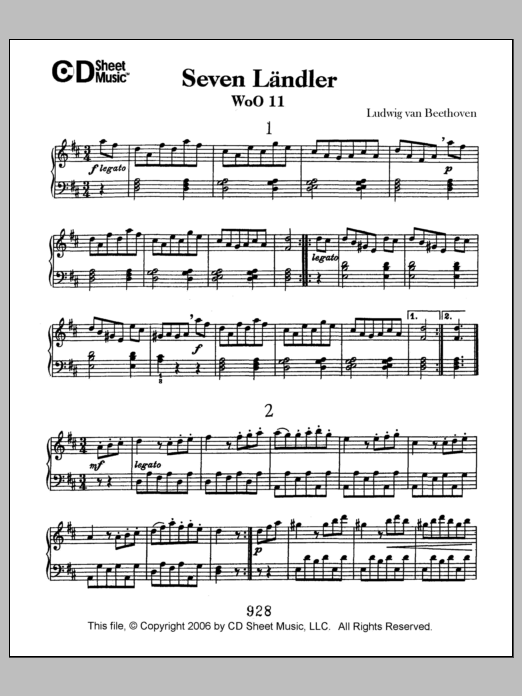 Download Ludwig van Beethoven Landler (7), Woo 11 Sheet Music
