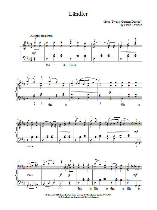 Franz Schubert Landler sheet music notes printable PDF score
