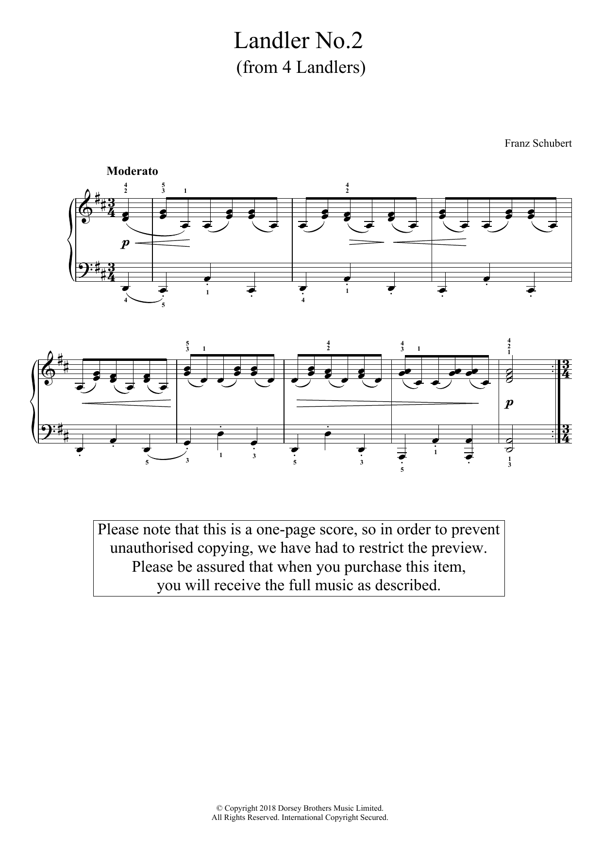 Download Franz Schubert Landler No. 2 (from 'Four Landlers') Sheet Music