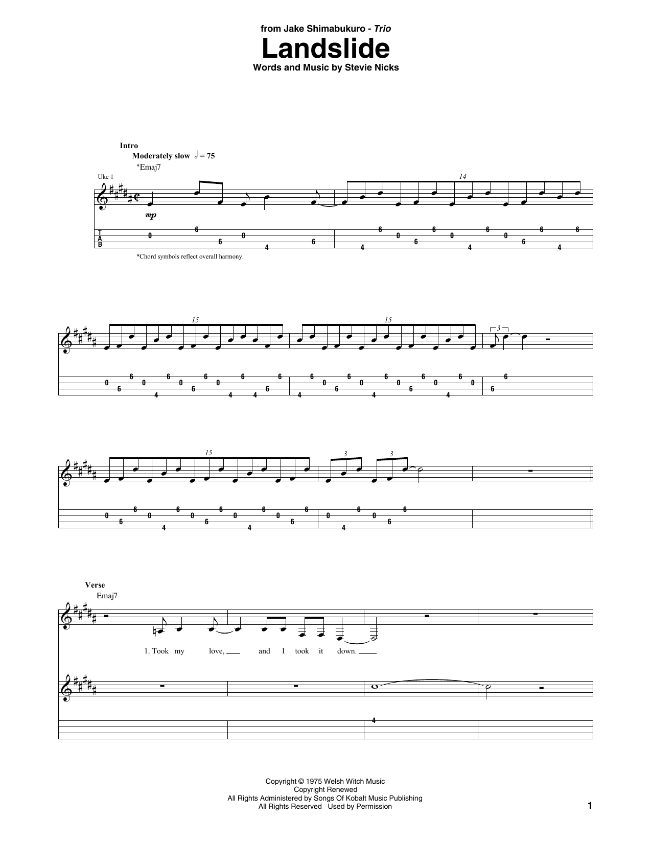 Download Fleetwood Mac Landslide (arr. Jake Shimabukuro Trio) Sheet Music