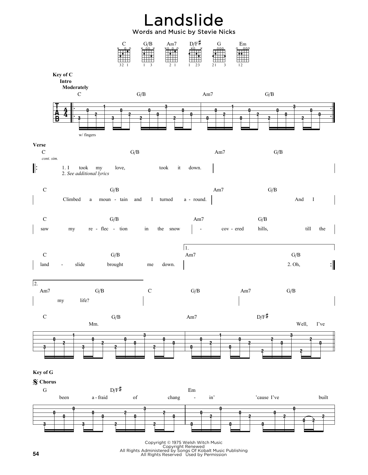 Fleetwood Mac Landslide sheet music notes printable PDF score