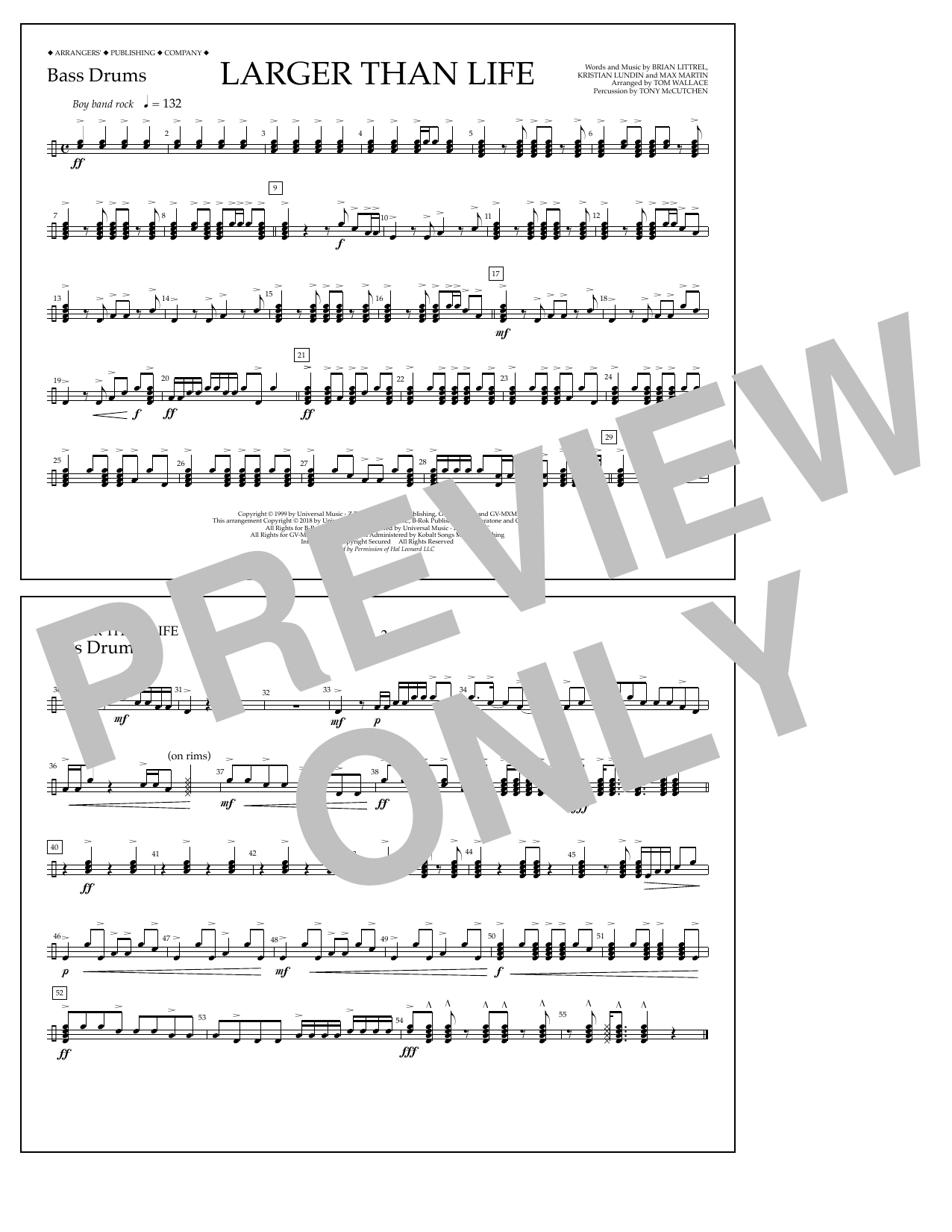 Download Tom Wallace Larger Than Life - Bass Drums Sheet Music