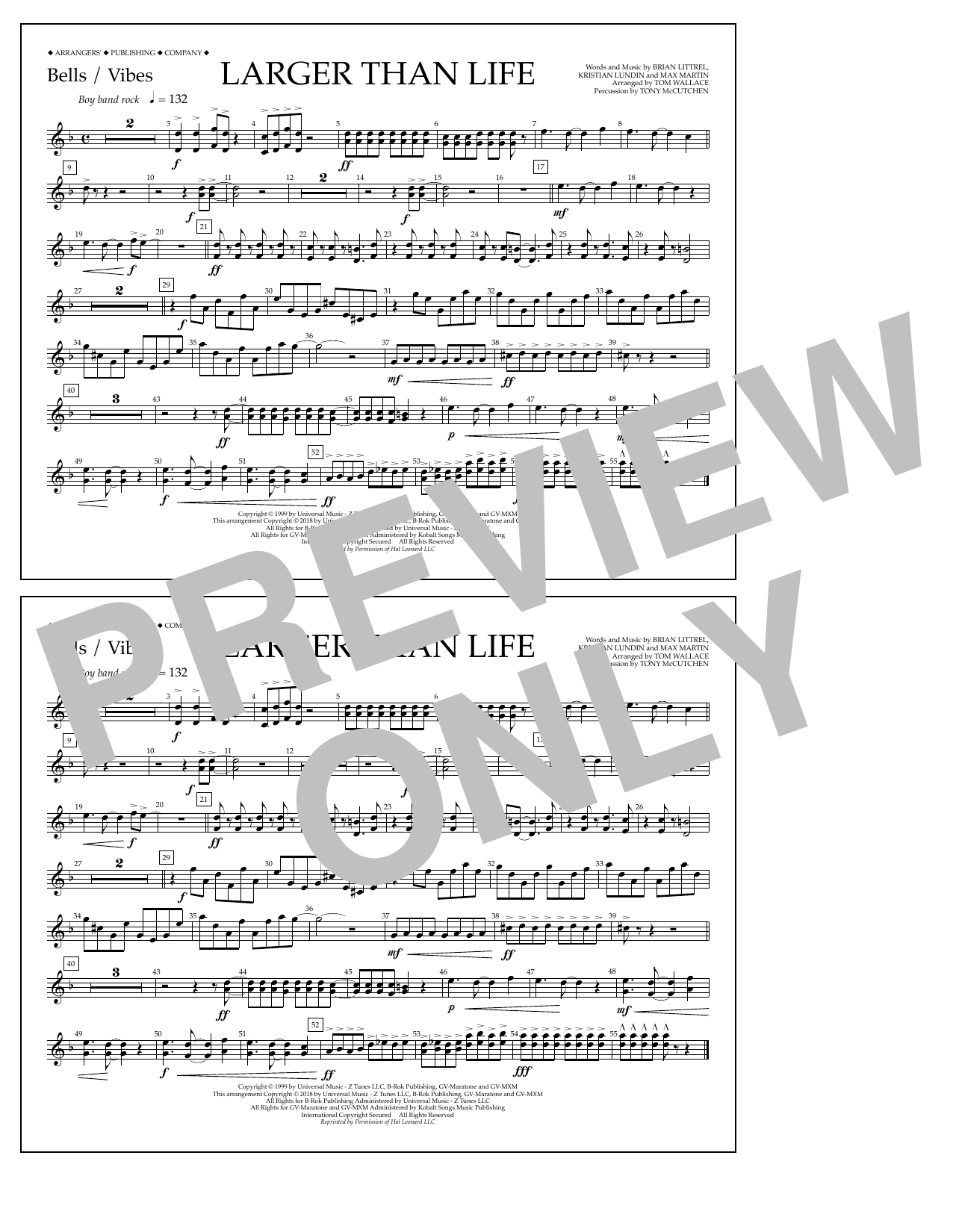Download Tom Wallace Larger Than Life - Bells/Vibes Sheet Music