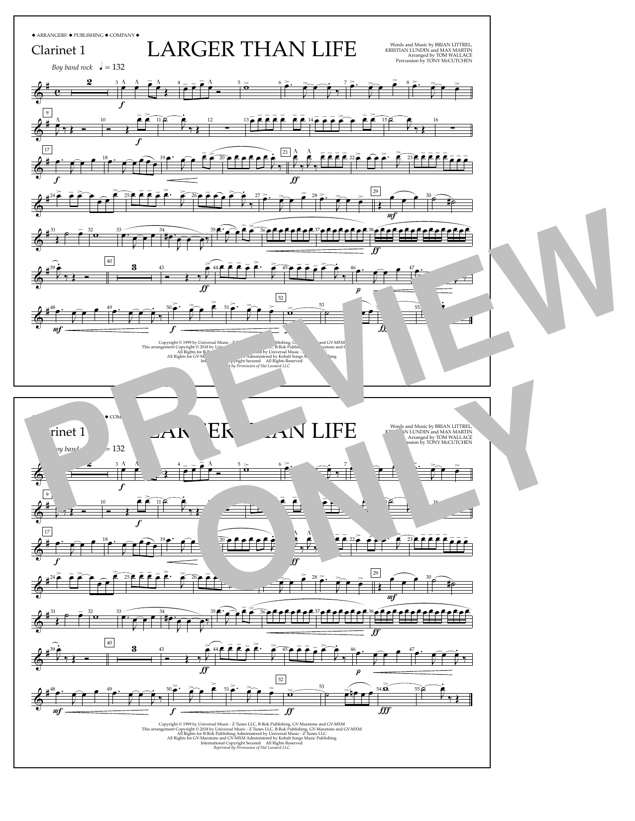 Download Tom Wallace Larger Than Life - Clarinet 1 Sheet Music