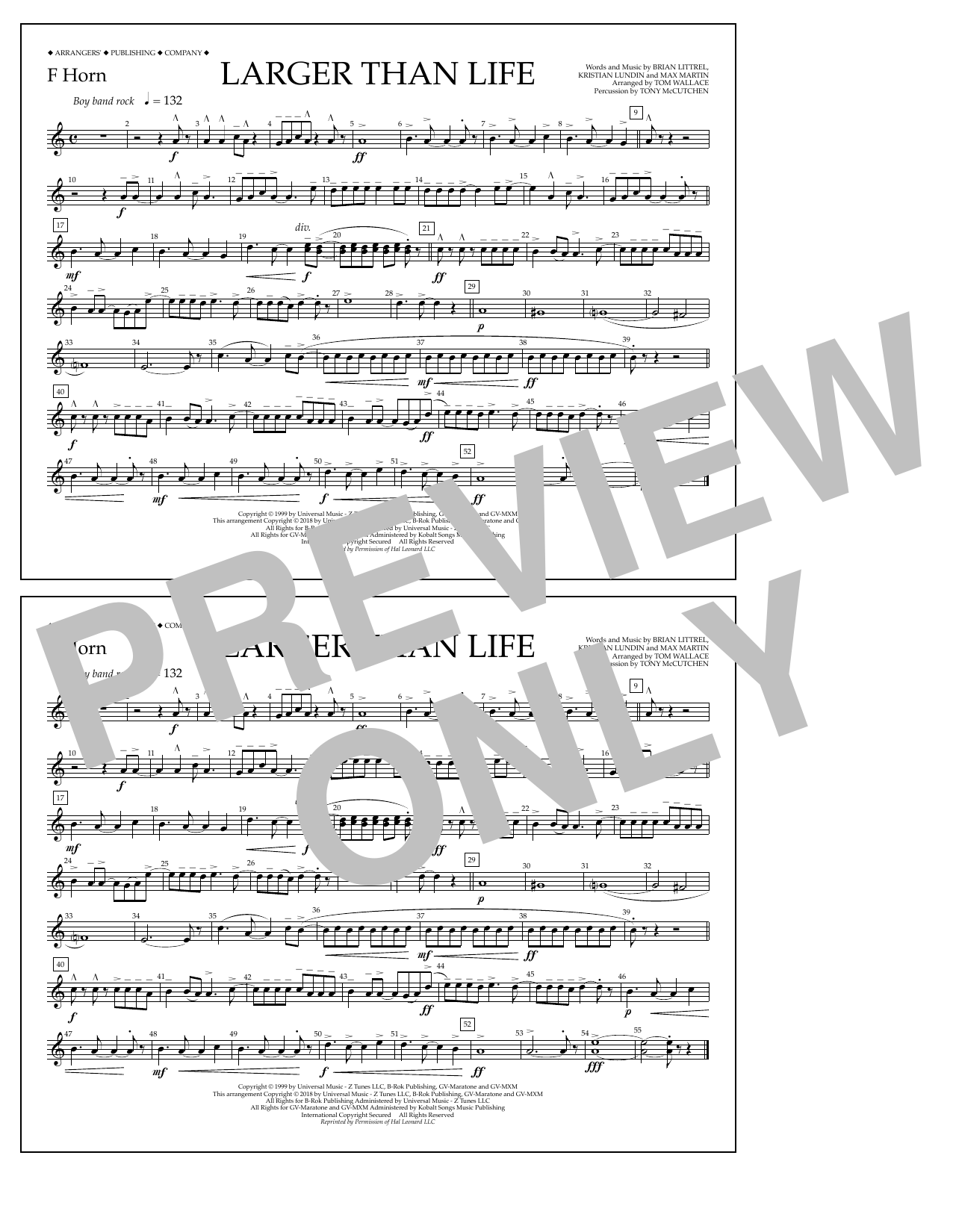 Download Tom Wallace Larger Than Life - F Horn Sheet Music