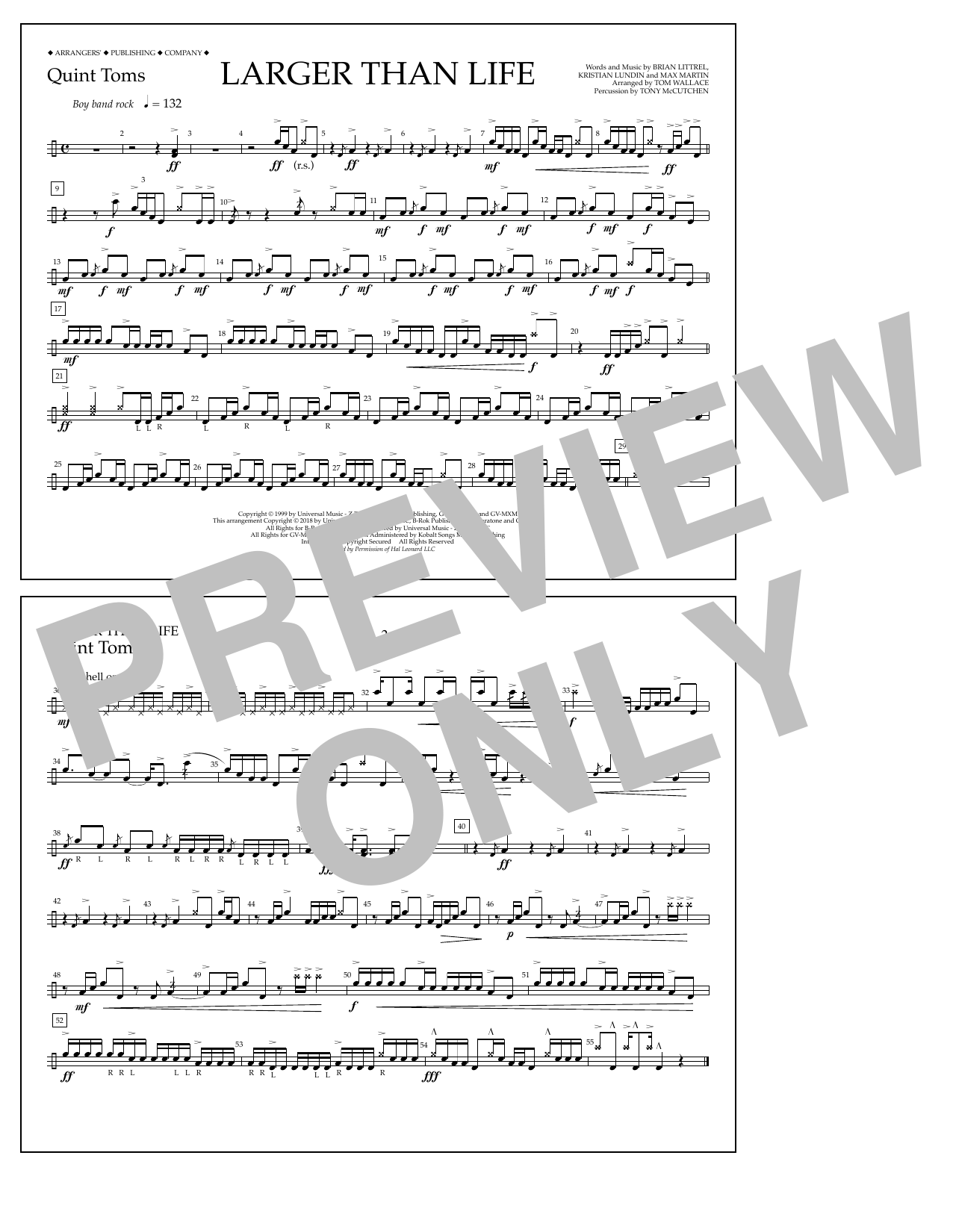 Download Tom Wallace Larger Than Life - Quint-Toms Sheet Music