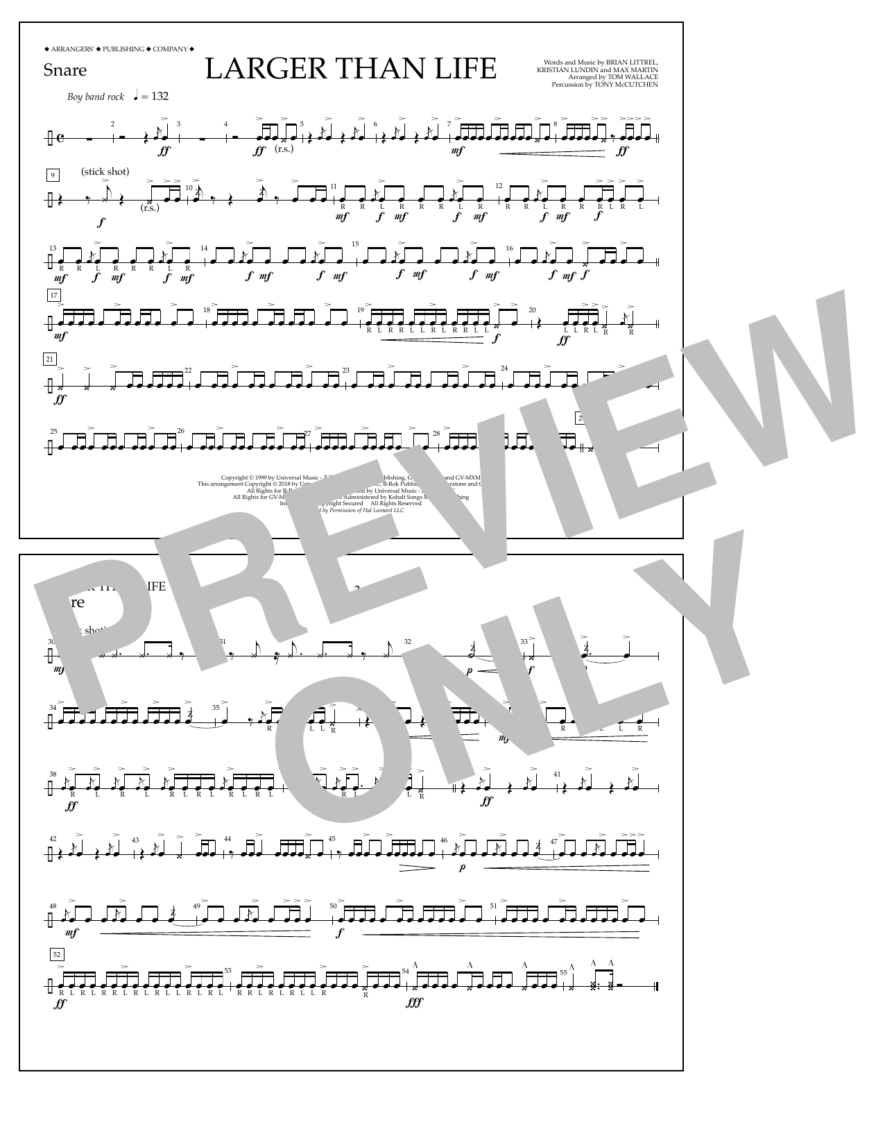 Download Tom Wallace Larger Than Life - Snare Sheet Music
